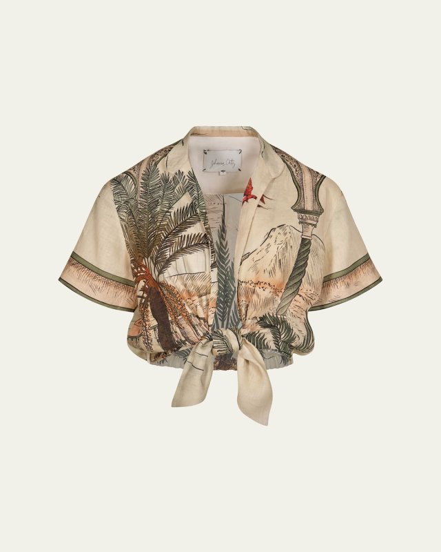 Traveling The Caribbean Cropped Shirt with Tie Front